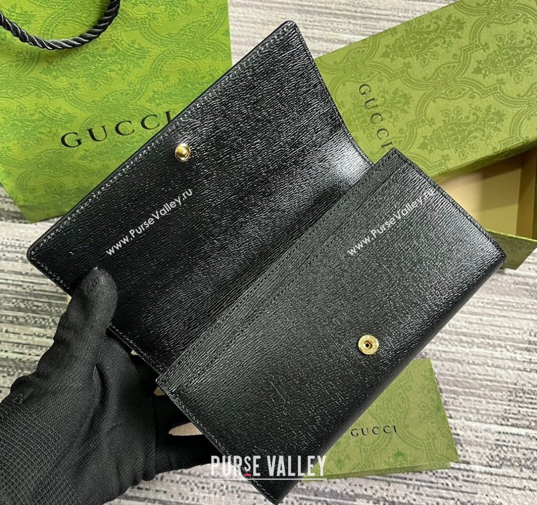 Gucci Continental wallet with Gucci script 772638 leather Black 2024 (dlh-23122266)