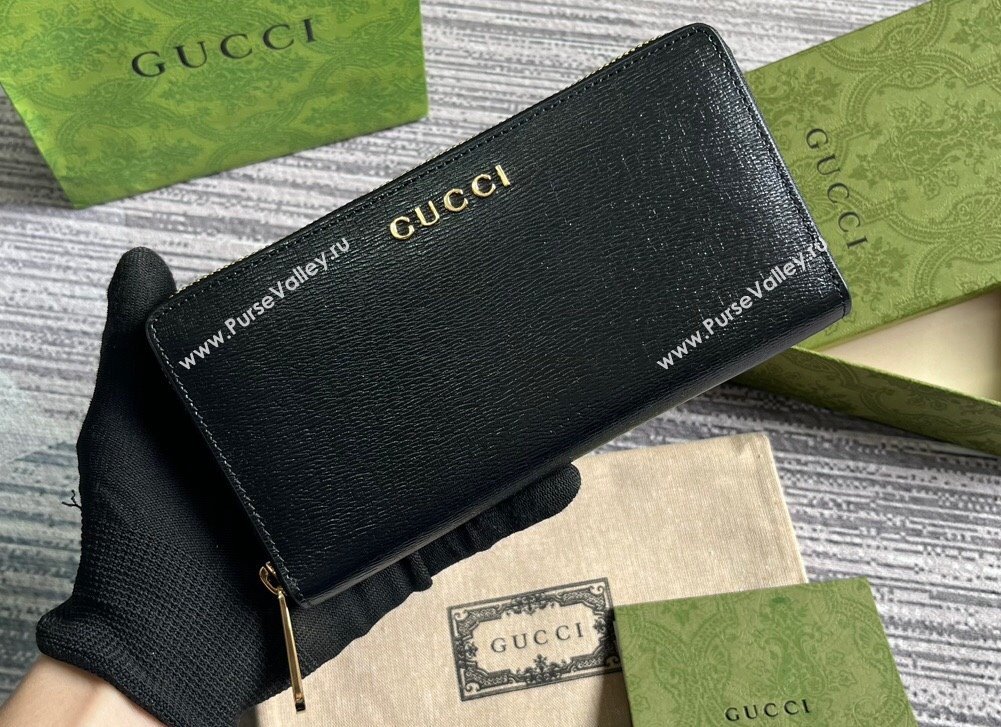 Gucci Zip around wallet with Gucci script 772642 leather Black 2024 (dlh-23122261)