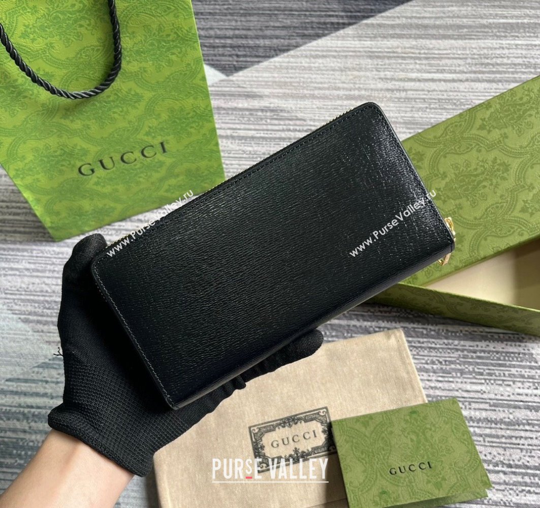 Gucci Zip around wallet with Gucci script 772642 leather Black 2024 (dlh-23122261)