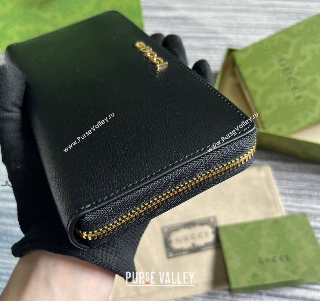 Gucci Zip around wallet with Gucci script 772642 leather Black 2024 (dlh-23122261)