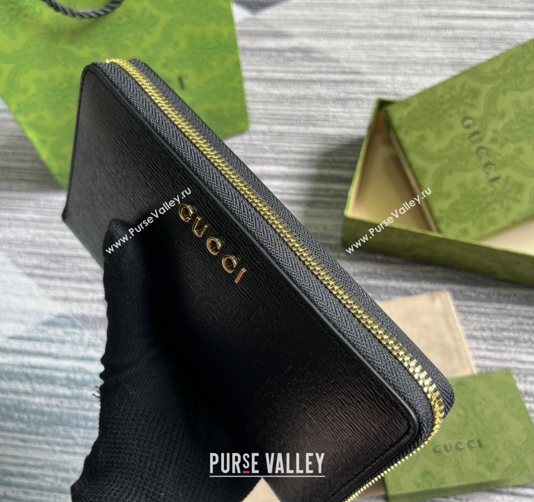 Gucci Zip around wallet with Gucci script 772642 leather Black 2024 (dlh-23122261)