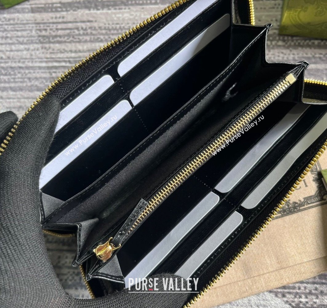 Gucci Zip around wallet with Gucci script 772642 leather Black 2024 (dlh-23122261)