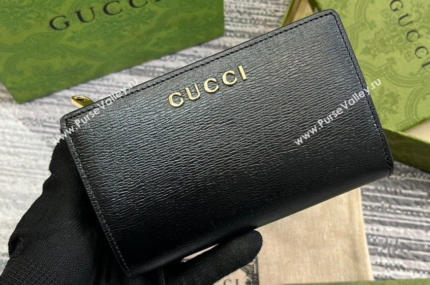 Gucci Zip around wallet with Gucci script 772640 leather Black 2024 (dlh-23122256)