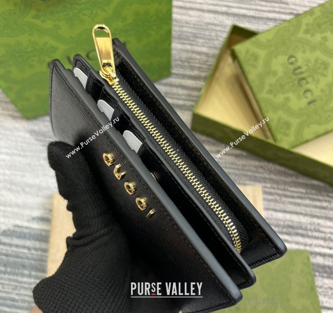 Gucci Zip around wallet with Gucci script 772640 leather Black 2024 (dlh-23122256)