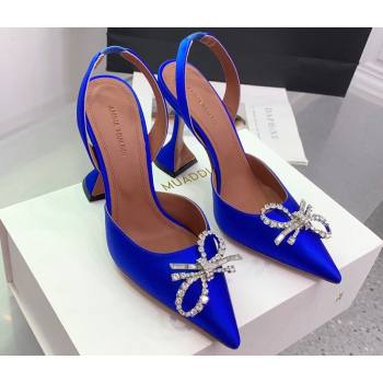 Amina Muaddi Heel 9.5cm Rosie Sling Satin Blue with Crystal embellished bow accessory (keer-23122102)