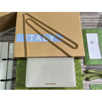 Gucci Chain wallet with Gucci script 772643 leather Light Gray 2024 (dlh-23122254)