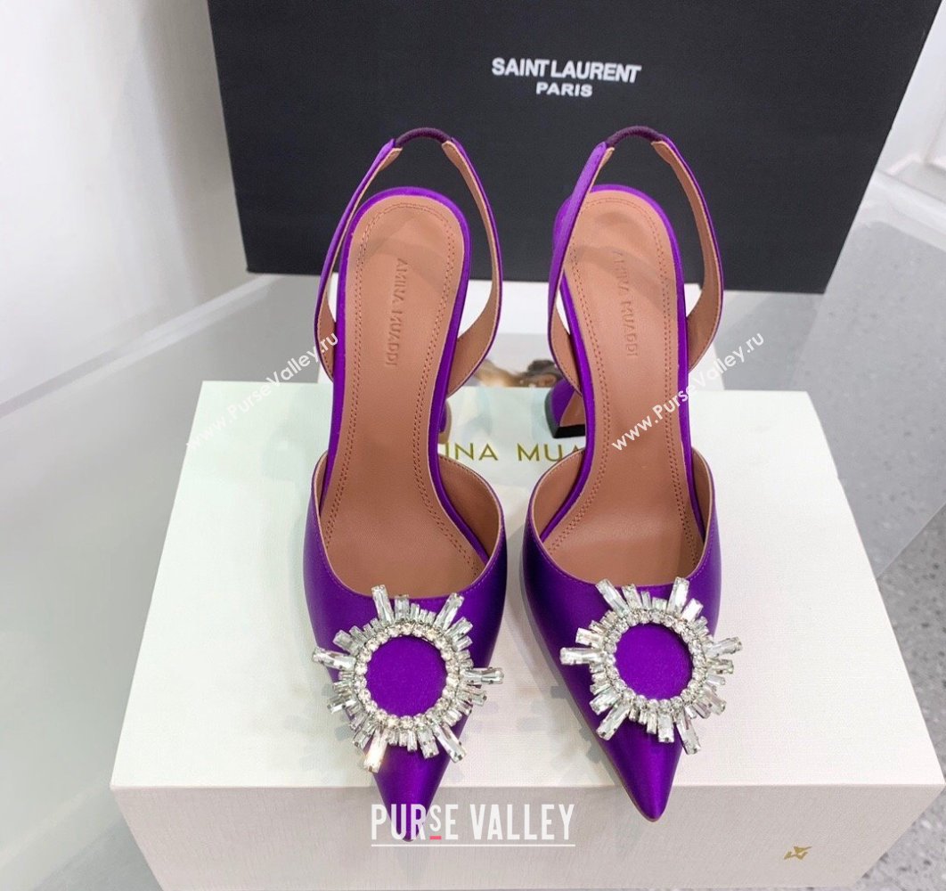 Amina Muaddi Heel 9.5cm Begum Sling Satin Purple with Starbust embellished brooch (keer-23122115)