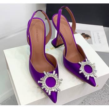Amina Muaddi Heel 9.5cm Begum Sling Satin Purple with Starbust embellished brooch (keer-23122115)