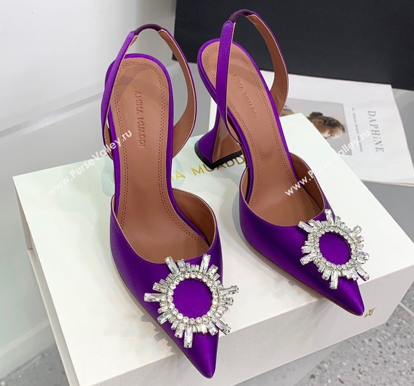 Amina Muaddi Heel 9.5cm Begum Sling Satin Purple with Starbust embellished brooch (keer-23122115)