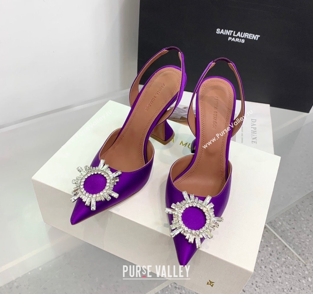 Amina Muaddi Heel 9.5cm Begum Sling Satin Purple with Starbust embellished brooch (keer-23122115)