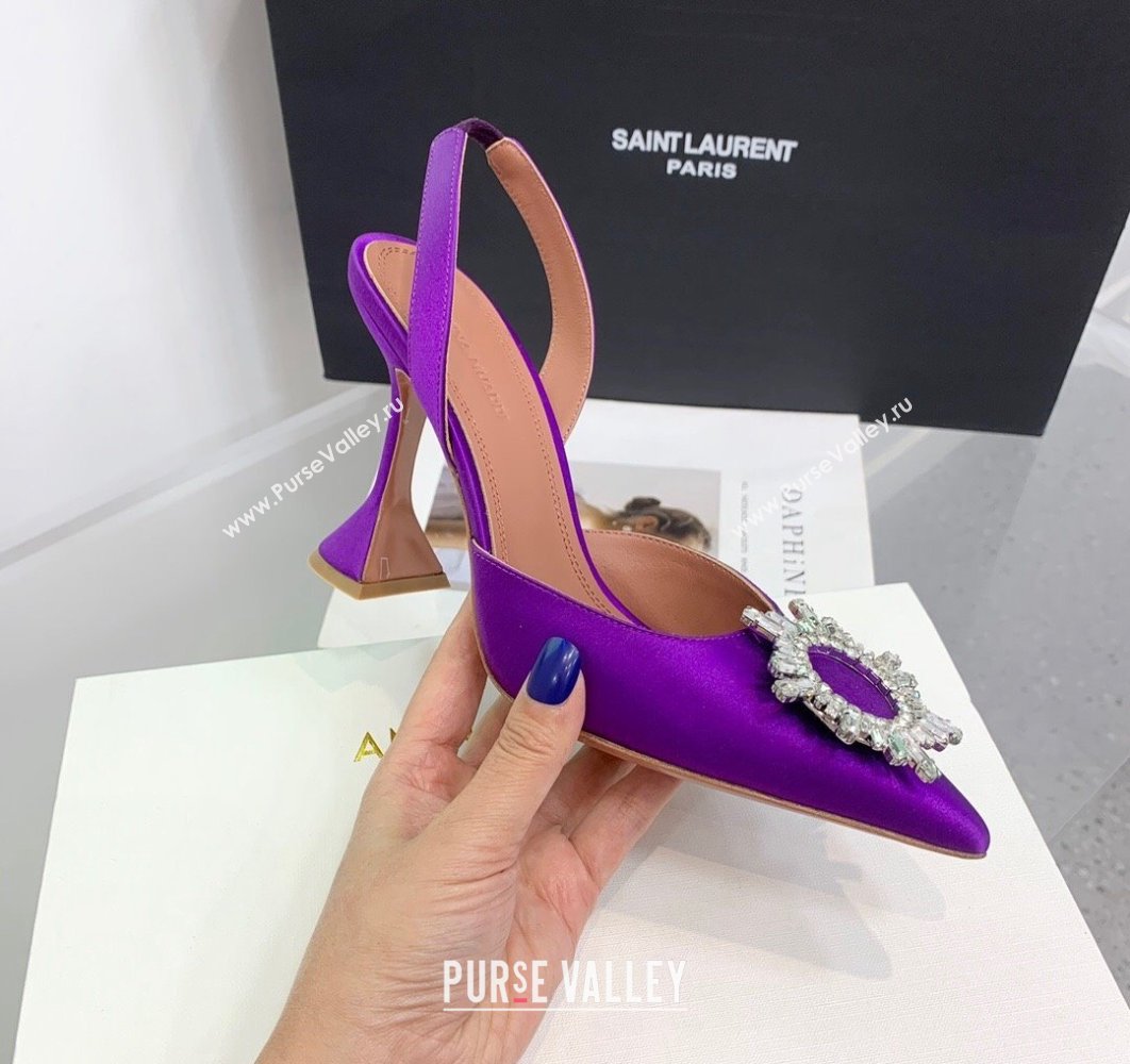 Amina Muaddi Heel 9.5cm Begum Sling Satin Purple with Starbust embellished brooch (keer-23122115)