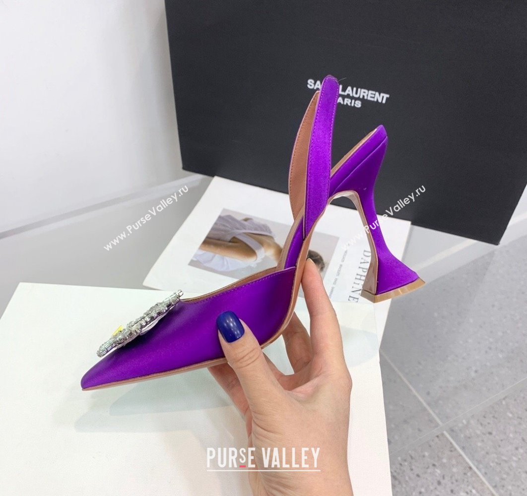Amina Muaddi Heel 9.5cm Begum Sling Satin Purple with Starbust embellished brooch (keer-23122115)