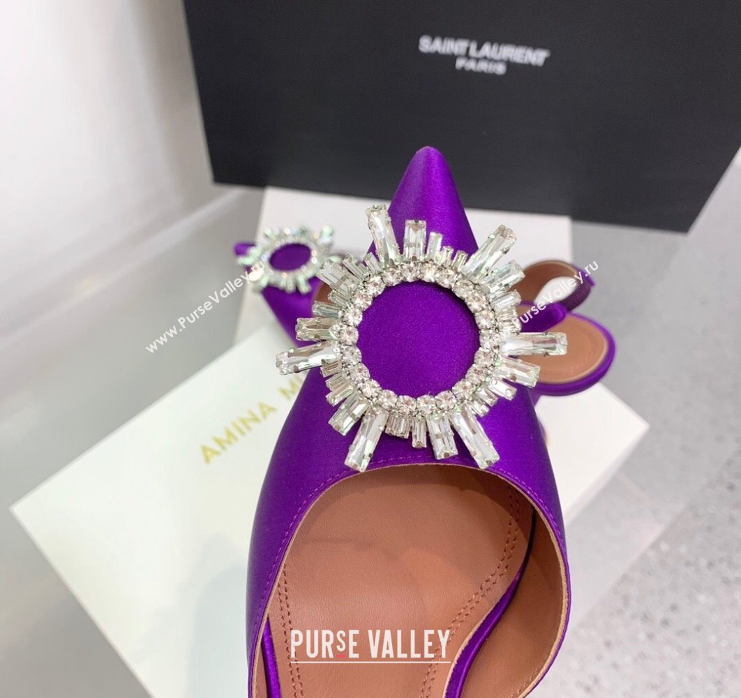 Amina Muaddi Heel 9.5cm Begum Sling Satin Purple with Starbust embellished brooch (keer-23122115)
