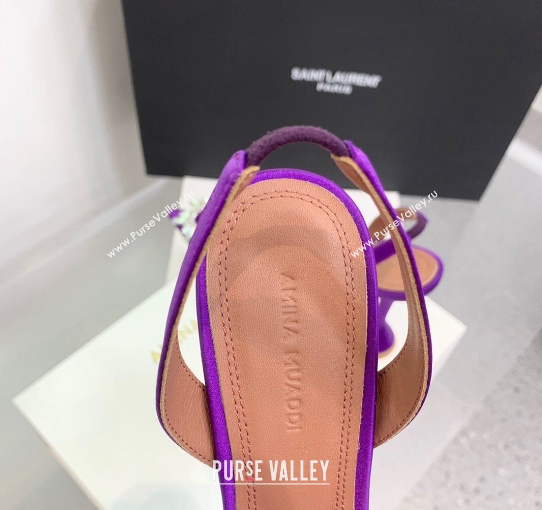 Amina Muaddi Heel 9.5cm Begum Sling Satin Purple with Starbust embellished brooch (keer-23122115)