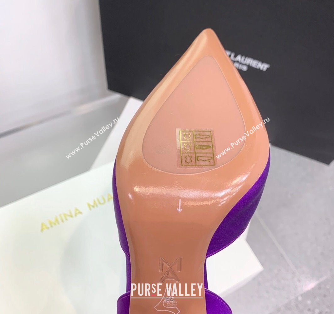 Amina Muaddi Heel 9.5cm Begum Sling Satin Purple with Starbust embellished brooch (keer-23122115)