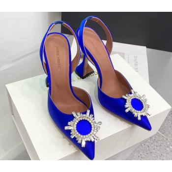 Amina Muaddi Heel 9.5cm Begum Sling Satin Blue 01 with Starbust embellished brooch (keer-23122117)