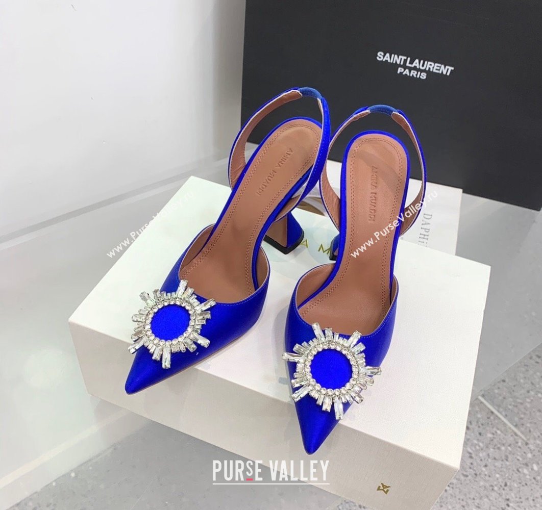 Amina Muaddi Heel 9.5cm Begum Sling Satin Blue 01 with Starbust embellished brooch (keer-23122117)