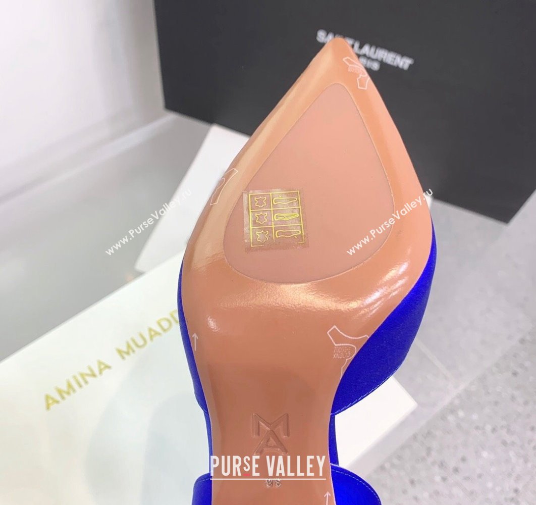 Amina Muaddi Heel 9.5cm Begum Sling Satin Blue 01 with Starbust embellished brooch (keer-23122117)