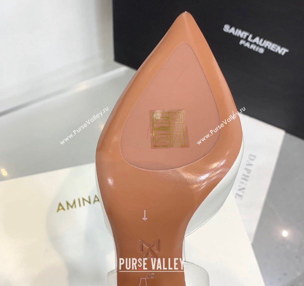 Amina Muaddi Heel 9.5cm Begum Sling Satin White with Starbust embellished brooch (keer-23122131)