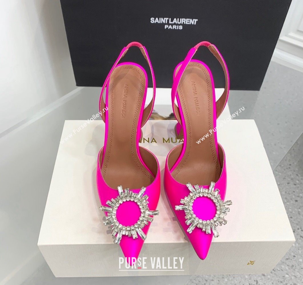 Amina Muaddi Heel 9.5cm Begum Sling Satin Fuchsia with Starbust embellished brooch (keer-23122129)