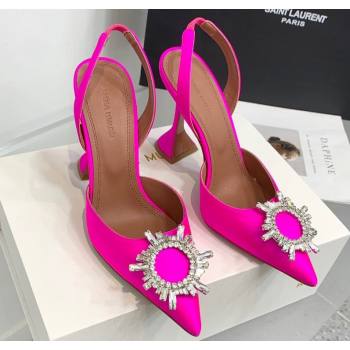 Amina Muaddi Heel 9.5cm Begum Sling Satin Fuchsia with Starbust embellished brooch (keer-23122129)