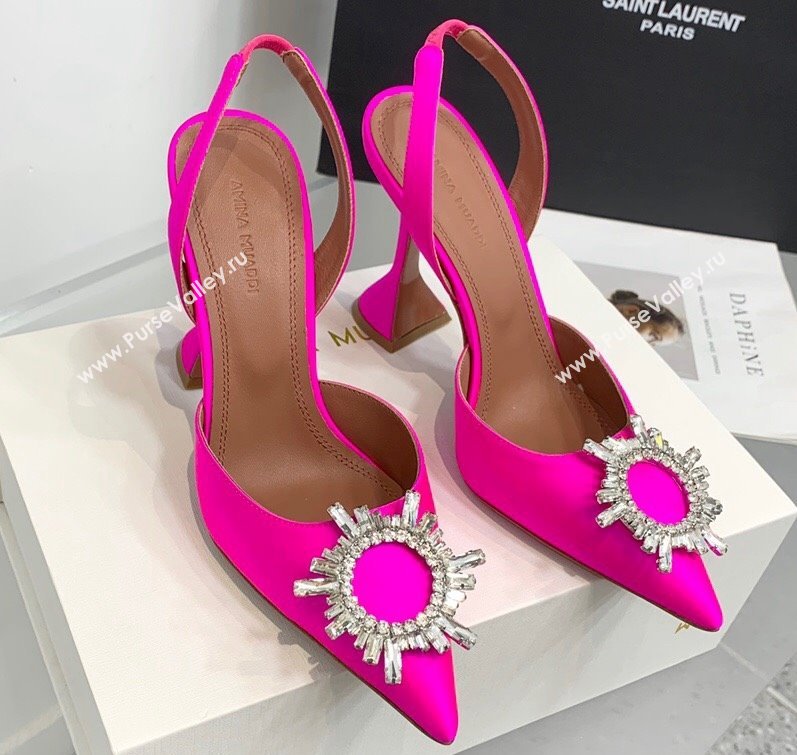 Amina Muaddi Heel 9.5cm Begum Sling Satin Fuchsia with Starbust embellished brooch (keer-23122129)