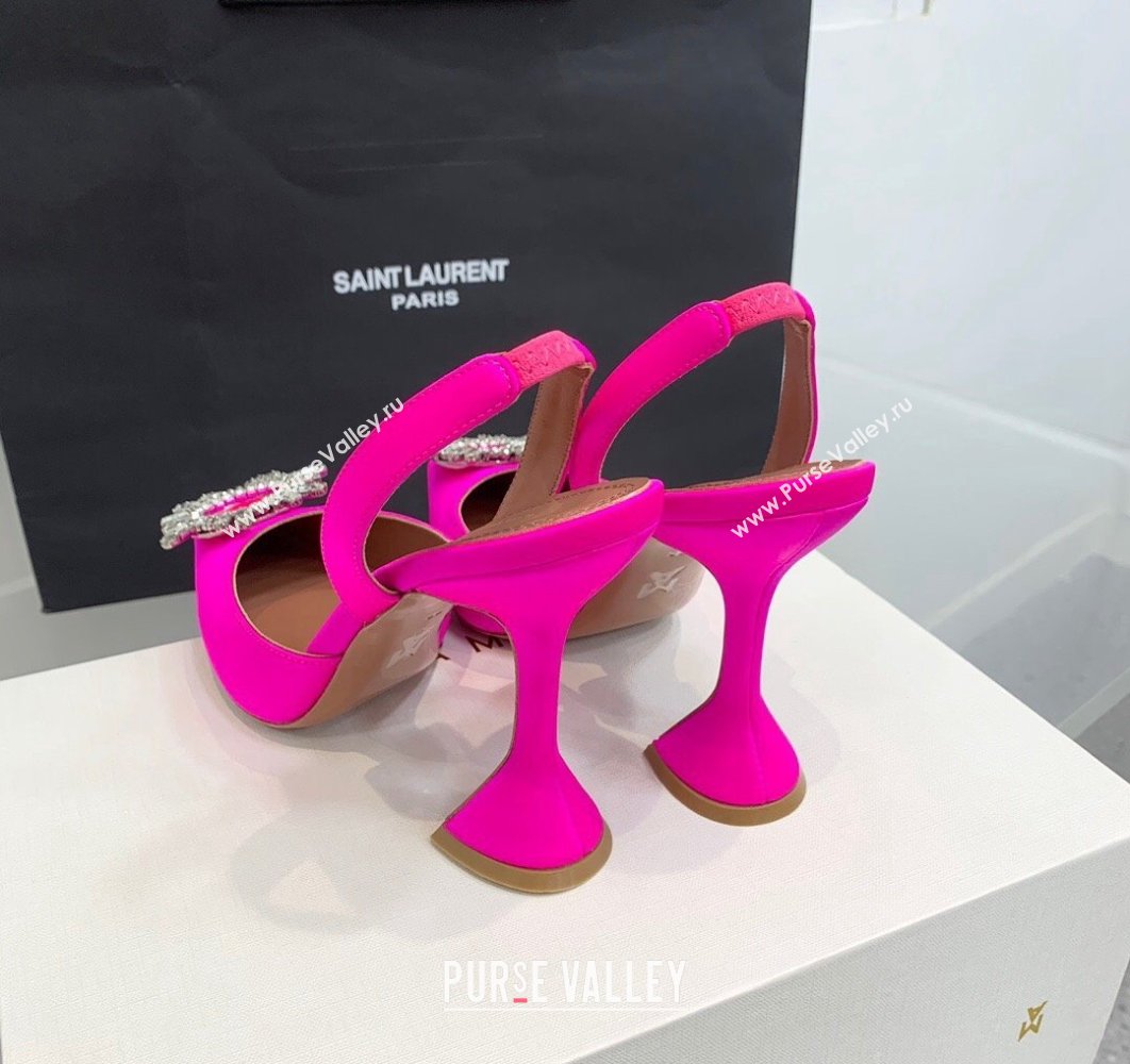 Amina Muaddi Heel 9.5cm Begum Sling Satin Fuchsia with Starbust embellished brooch (keer-23122129)