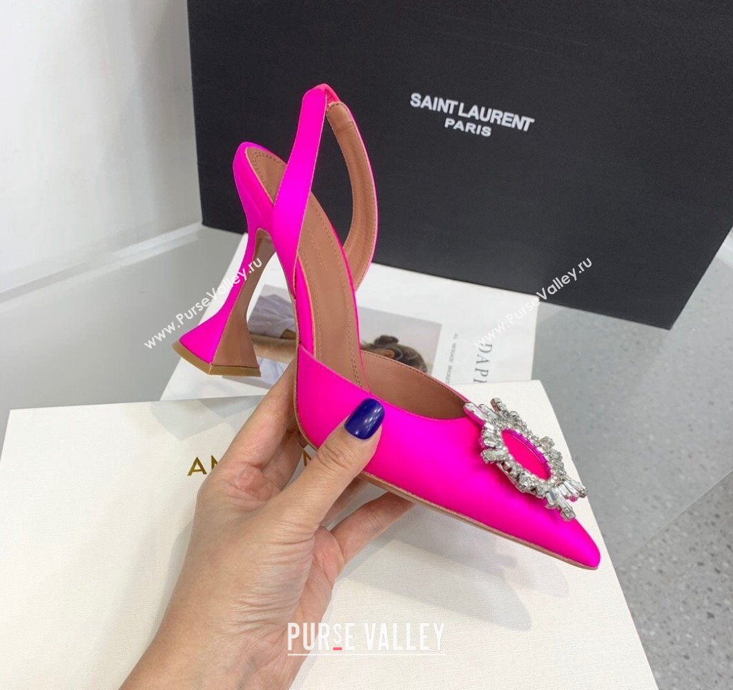 Amina Muaddi Heel 9.5cm Begum Sling Satin Fuchsia with Starbust embellished brooch (keer-23122129)
