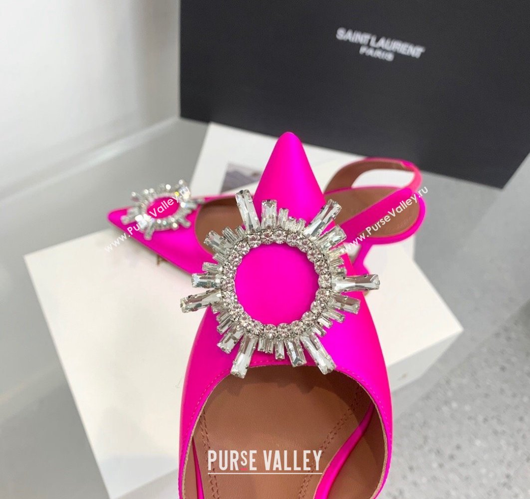 Amina Muaddi Heel 9.5cm Begum Sling Satin Fuchsia with Starbust embellished brooch (keer-23122129)
