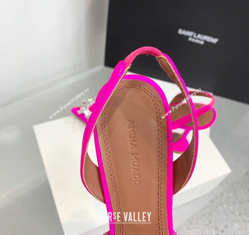 Amina Muaddi Heel 9.5cm Begum Sling Satin Fuchsia with Starbust embellished brooch (keer-23122129)