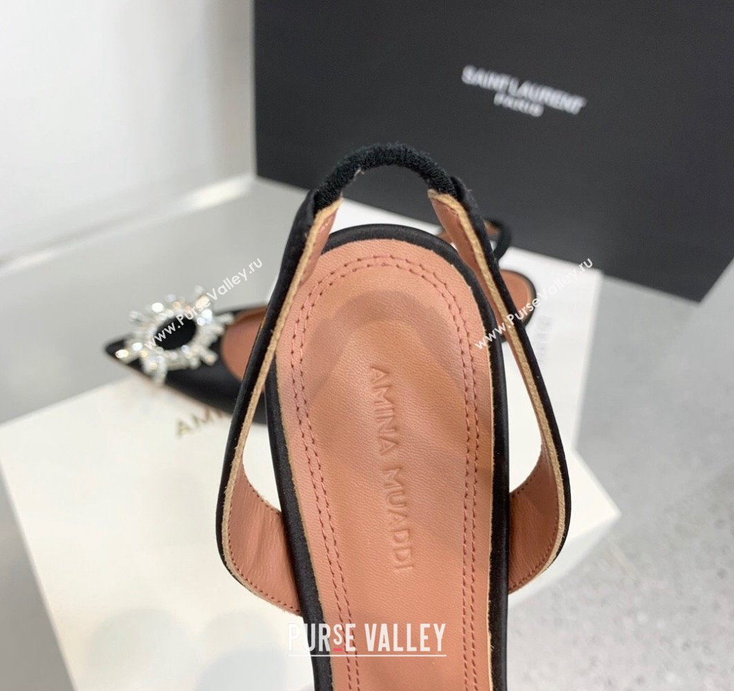 Amina Muaddi Heel 9.5cm Begum Sling Satin Black with Starbust embellished brooch (keer-23122132)