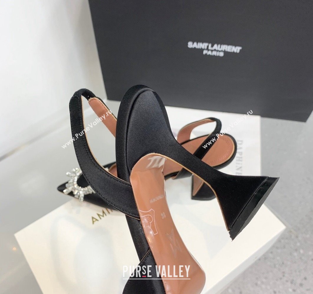 Amina Muaddi Heel 9.5cm Begum Sling Satin Black with Starbust embellished brooch (keer-23122132)