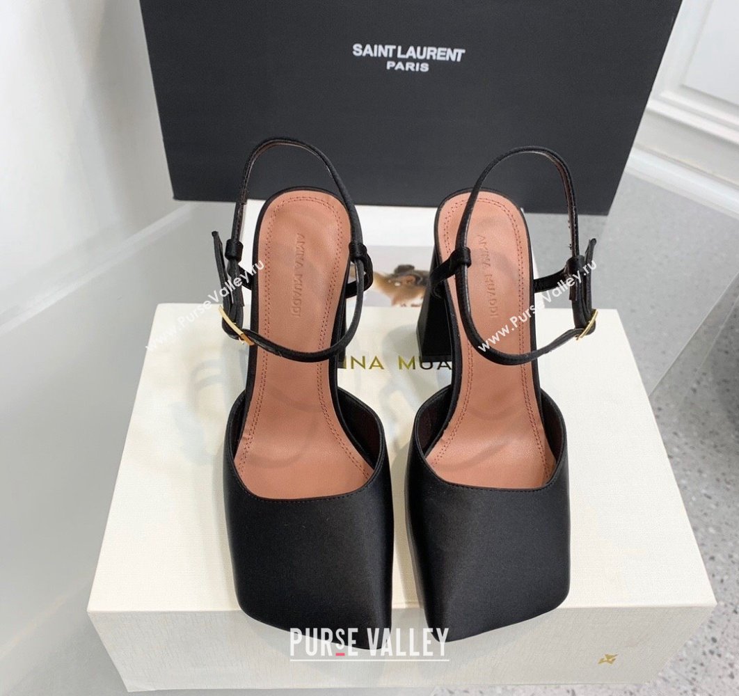 Amina Muaddi Heel 9.5cm Charlotte Pumps Satin Black 2024 (keer-23122139)