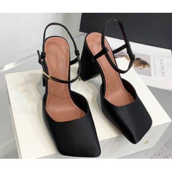 Amina Muaddi Heel 9.5cm Charlotte Pumps Satin Black 2024 (keer-23122139)