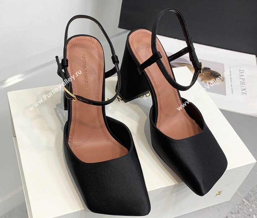 Amina Muaddi Heel 9.5cm Charlotte Pumps Satin Black 2024 (keer-23122139)