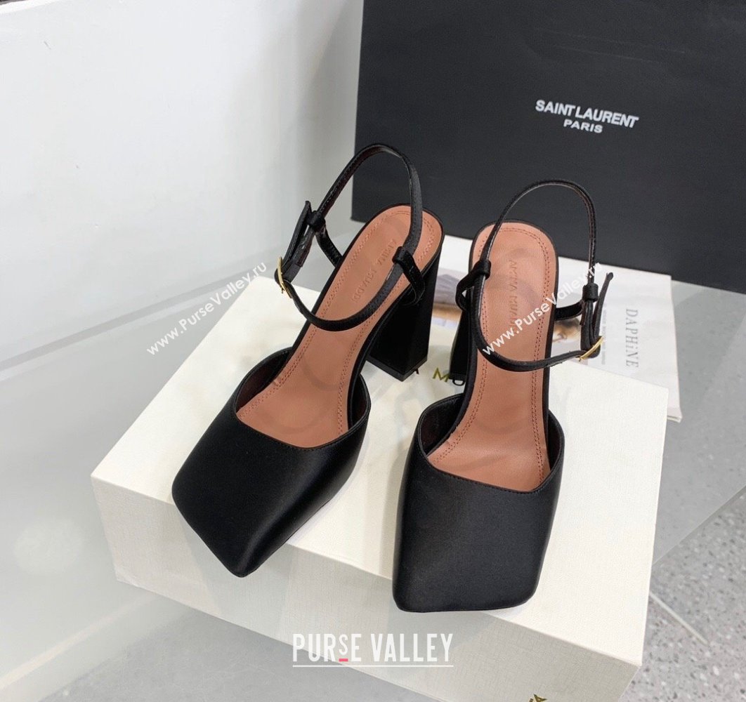 Amina Muaddi Heel 9.5cm Charlotte Pumps Satin Black 2024 (keer-23122139)
