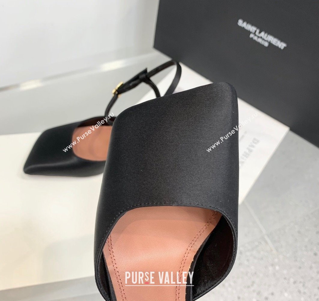 Amina Muaddi Heel 9.5cm Charlotte Pumps Satin Black 2024 (keer-23122139)