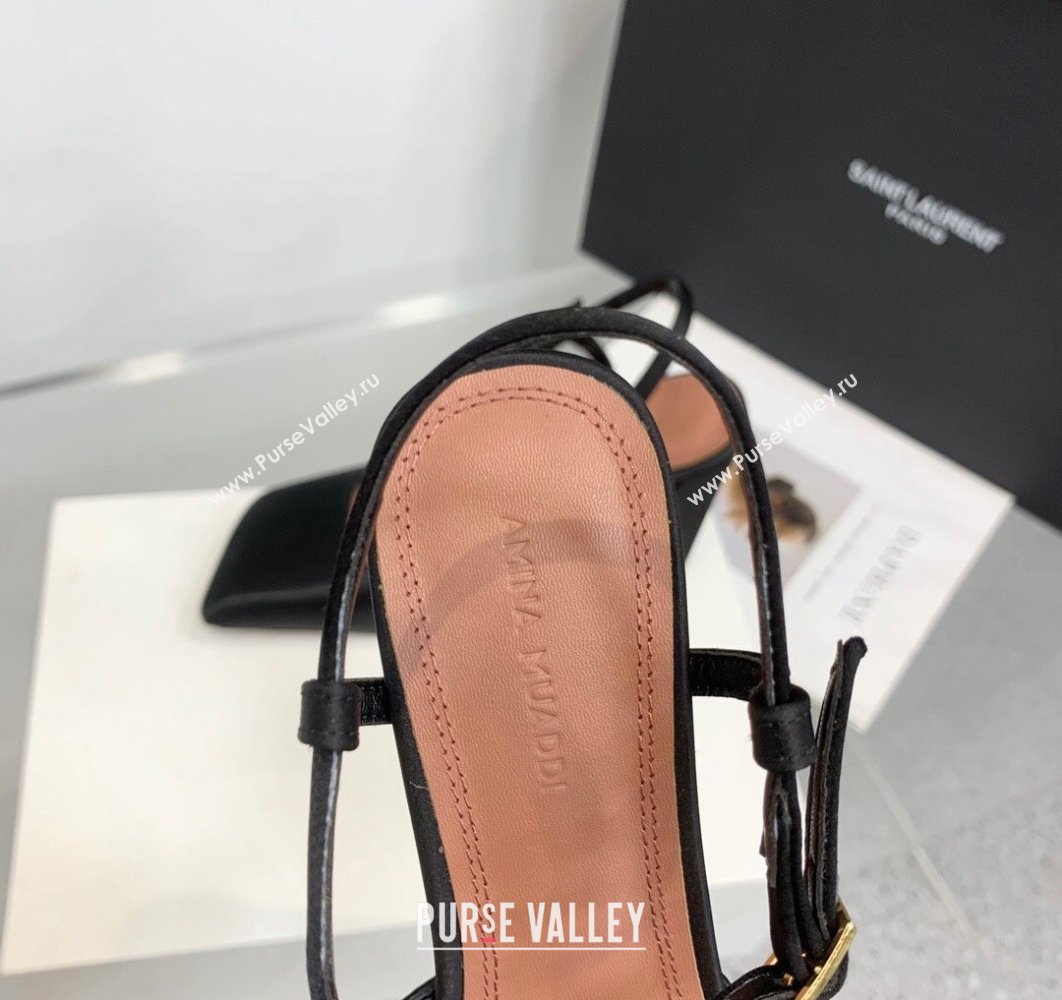 Amina Muaddi Heel 9.5cm Charlotte Pumps Satin Black 2024 (keer-23122139)
