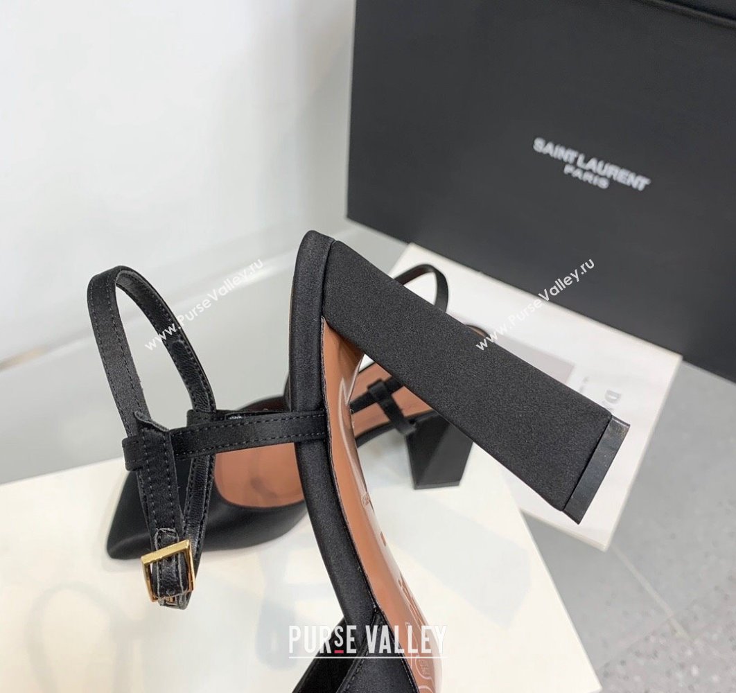 Amina Muaddi Heel 9.5cm Charlotte Pumps Satin Black 2024 (keer-23122139)