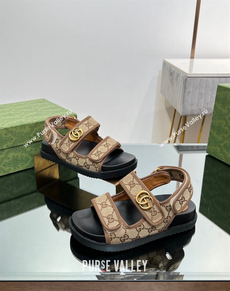 Gucci Double G sandals 771575 in Original GG canvas Beige 2024 (modeng-23122103)