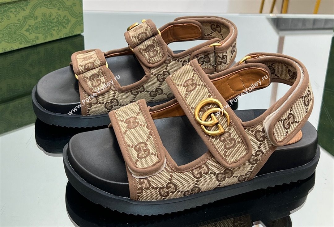 Gucci Double G sandals 771575 in Original GG canvas Beige 2024 (modeng-23122103)