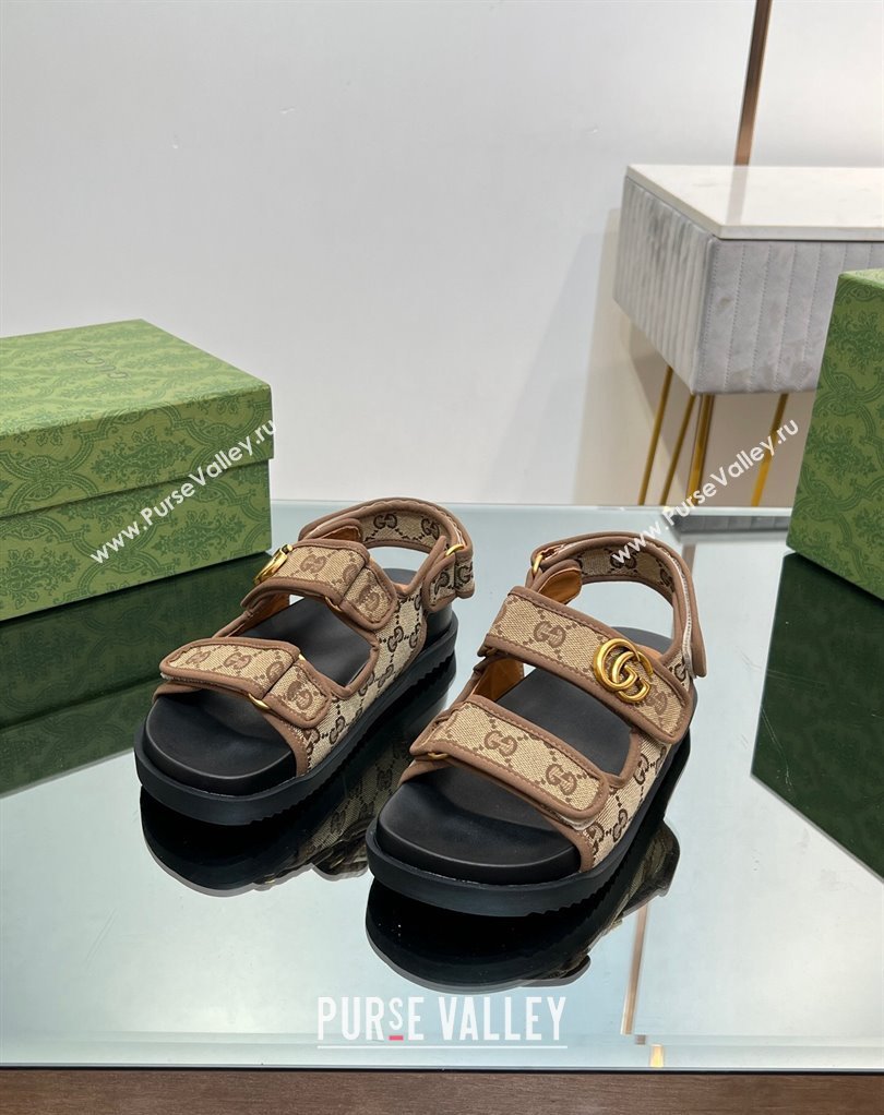 Gucci Double G sandals 771575 in Original GG canvas Beige 2024 (modeng-23122103)