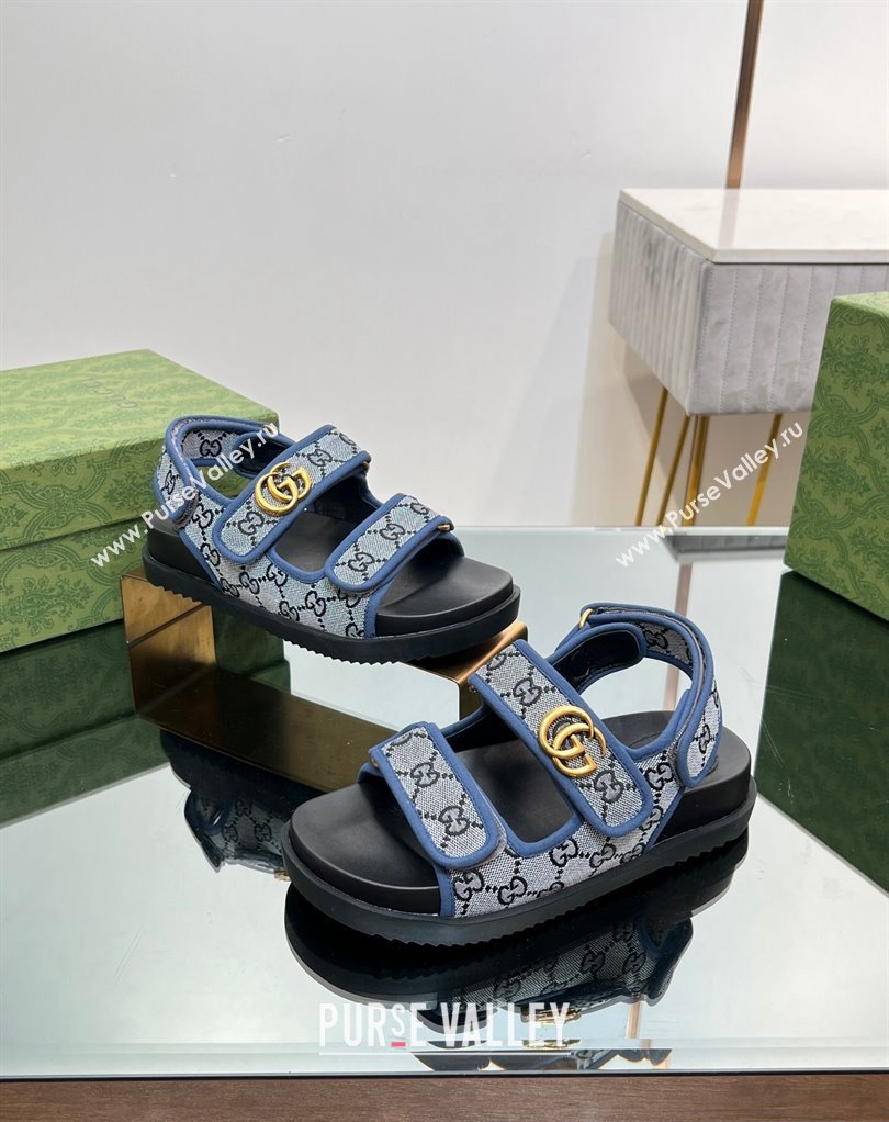 Gucci Double G sandals 771575 in Original GG canvas Blue 2024 (modeng-23122102)