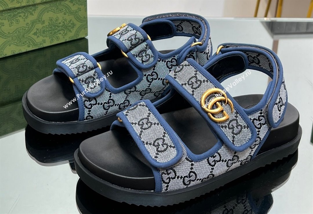 Gucci Double G sandals 771575 in Original GG canvas Blue 2024 (modeng-23122102)