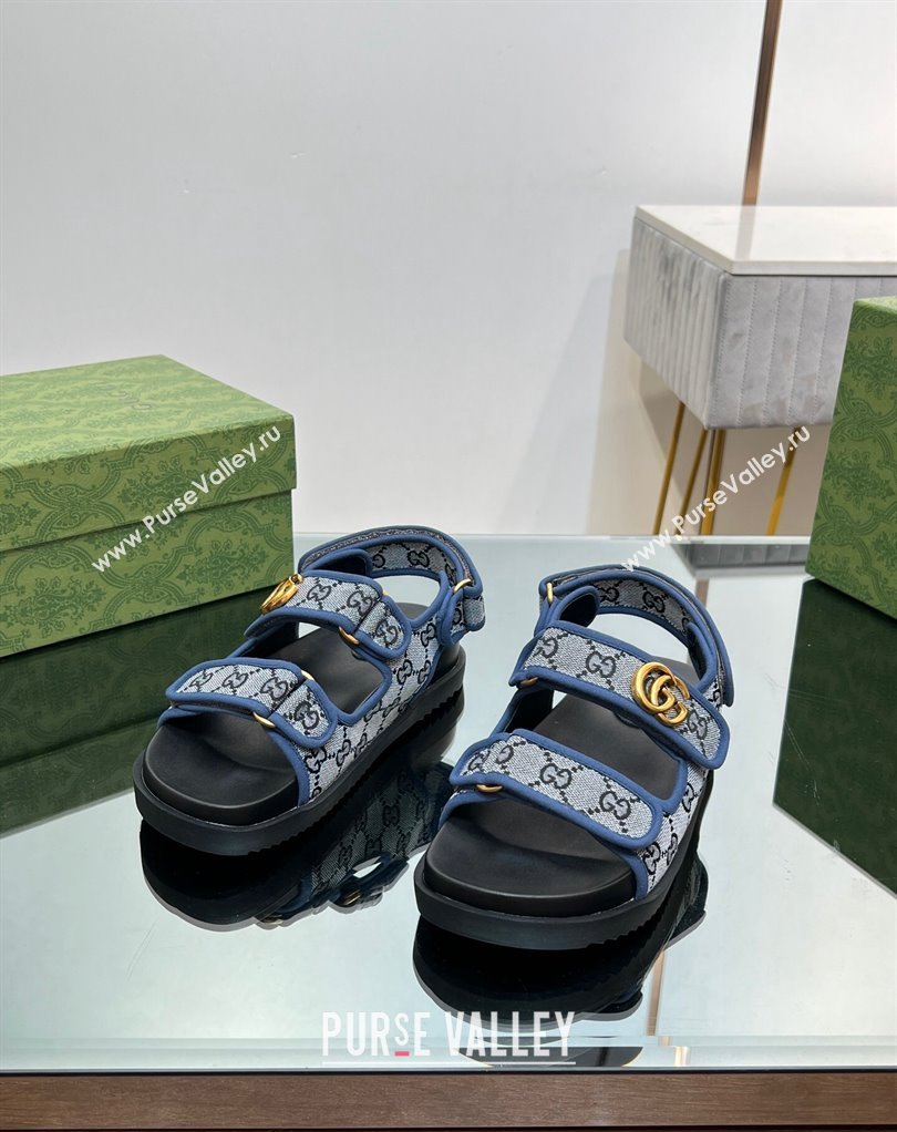 Gucci Double G sandals 771575 in Original GG canvas Blue 2024 (modeng-23122102)