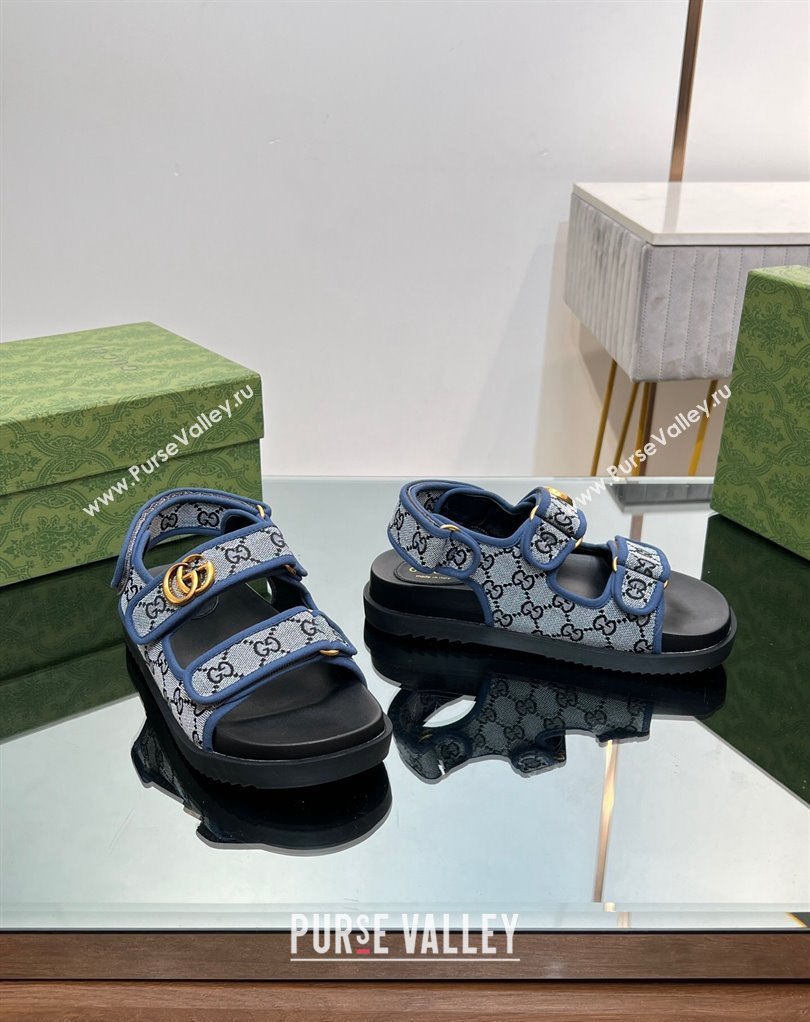 Gucci Double G sandals 771575 in Original GG canvas Blue 2024 (modeng-23122102)