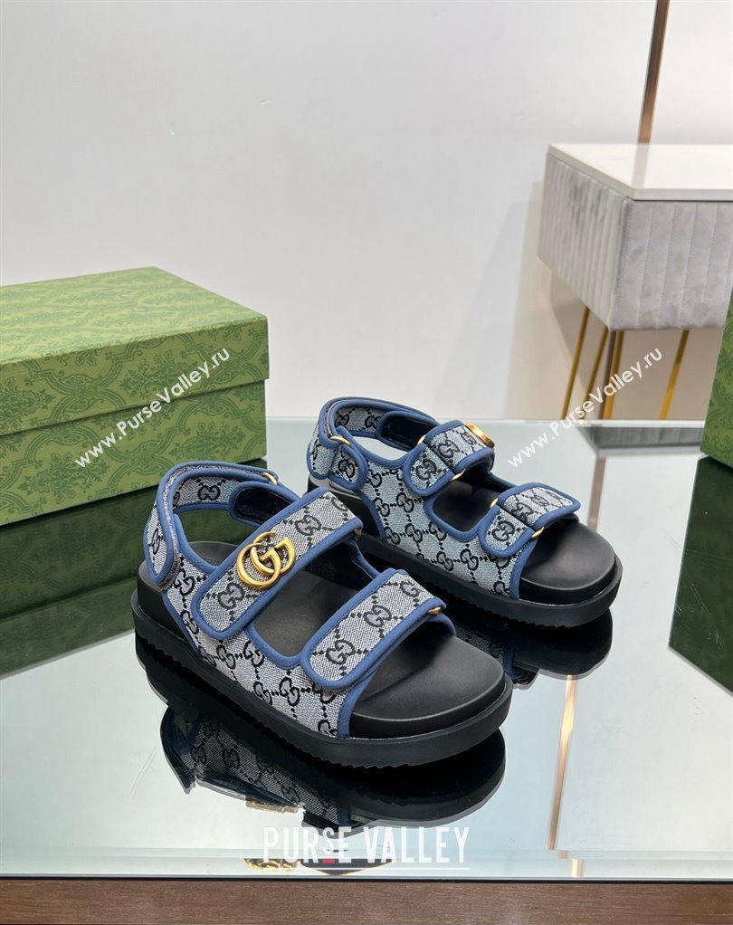 Gucci Double G sandals 771575 in Original GG canvas Blue 2024 (modeng-23122102)