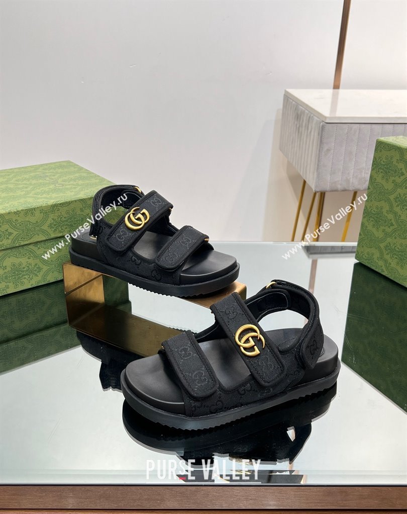 Gucci Double G sandals 771575 in Original GG canvas Black 2024 (modeng-23122101)