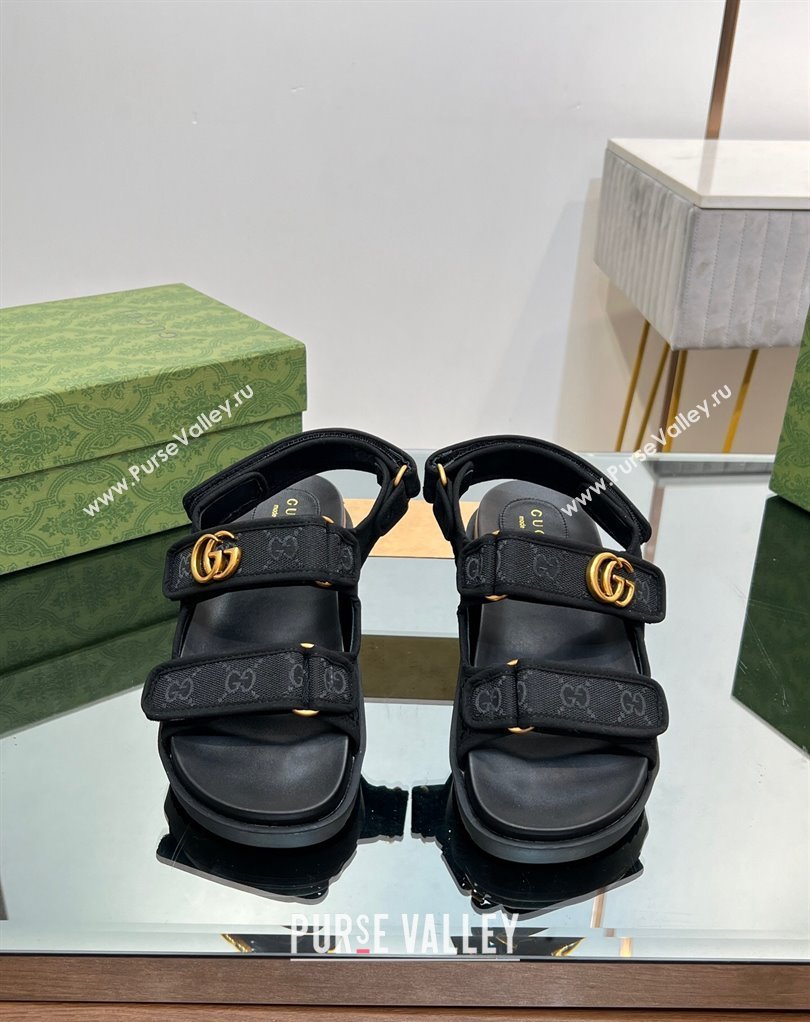 Gucci Double G sandals 771575 in Original GG canvas Black 2024 (modeng-23122101)