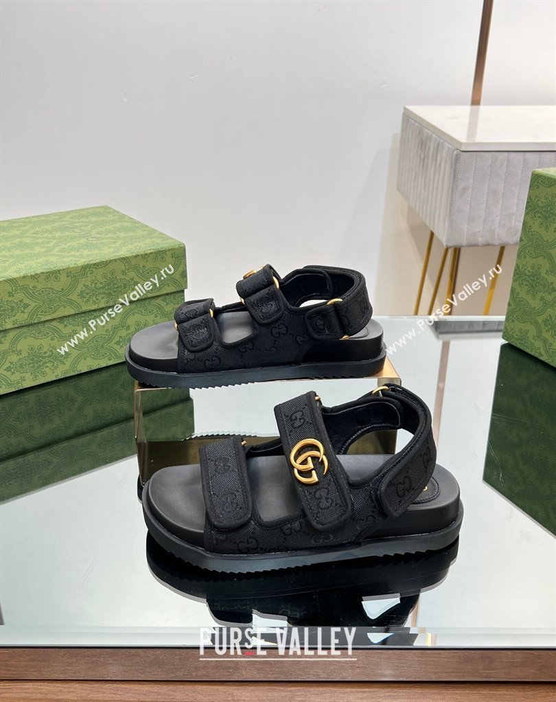 Gucci Double G sandals 771575 in Original GG canvas Black 2024 (modeng-23122101)